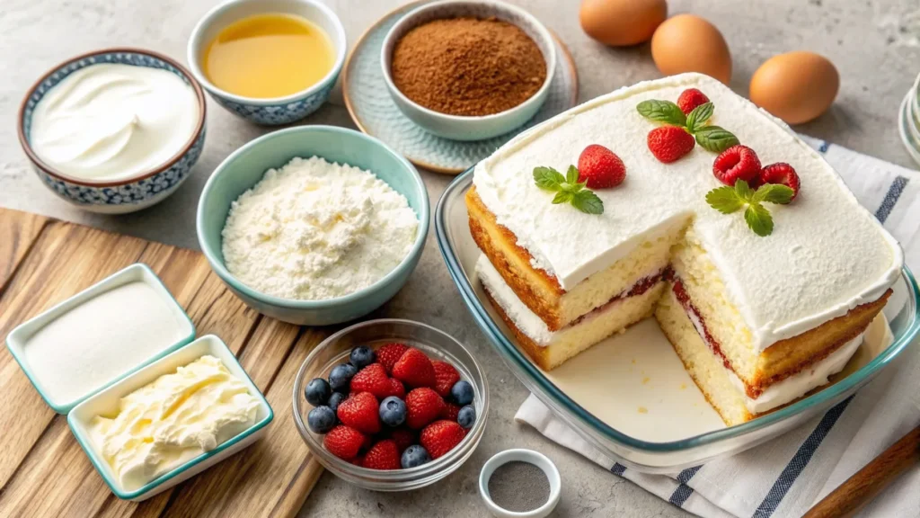 A freshly baked kefir sheet cake, sliced into squares and topped with a light dusting of powdered sugar, ready to serve.