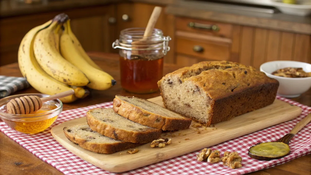 4 ingredient banana bread freshly sliced