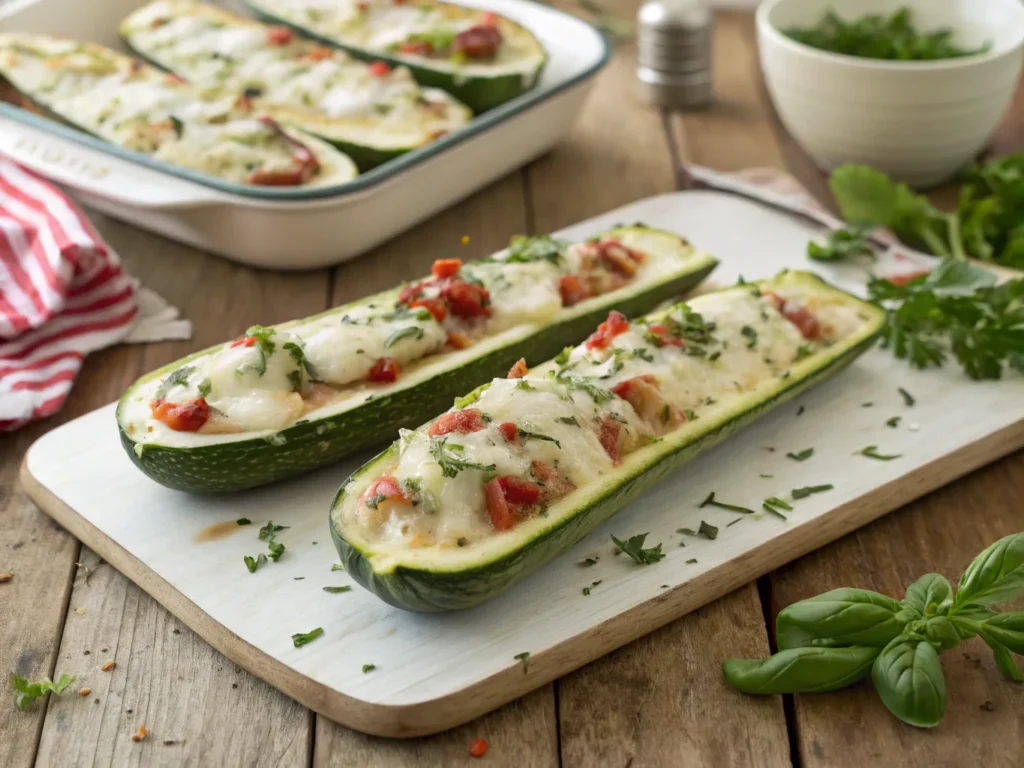 Healthy baked zucchini boats – cheese and nutrient retention.