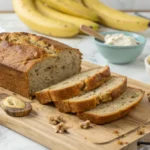 Close-up of banana bread loaf with slices