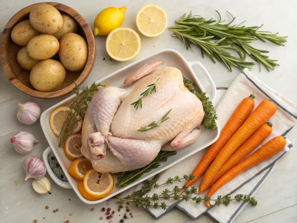 Essential ingredients for Ina Garten roast chicken recipe