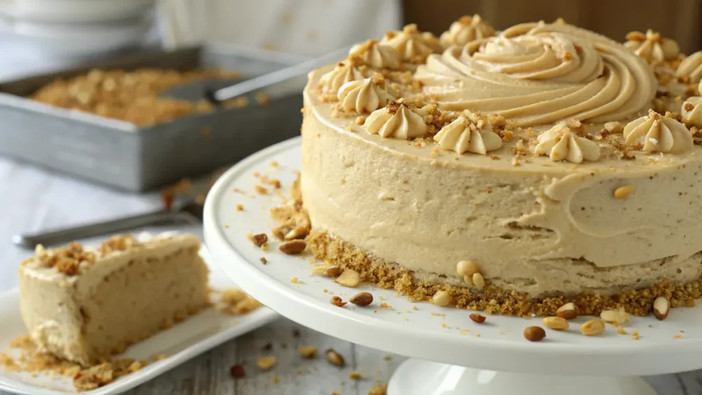 Moist peanut butter cake with peanut butter frosting