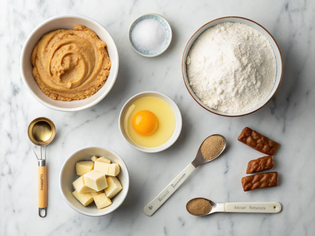 Ingredients for thick and chewy peanut butter cookies