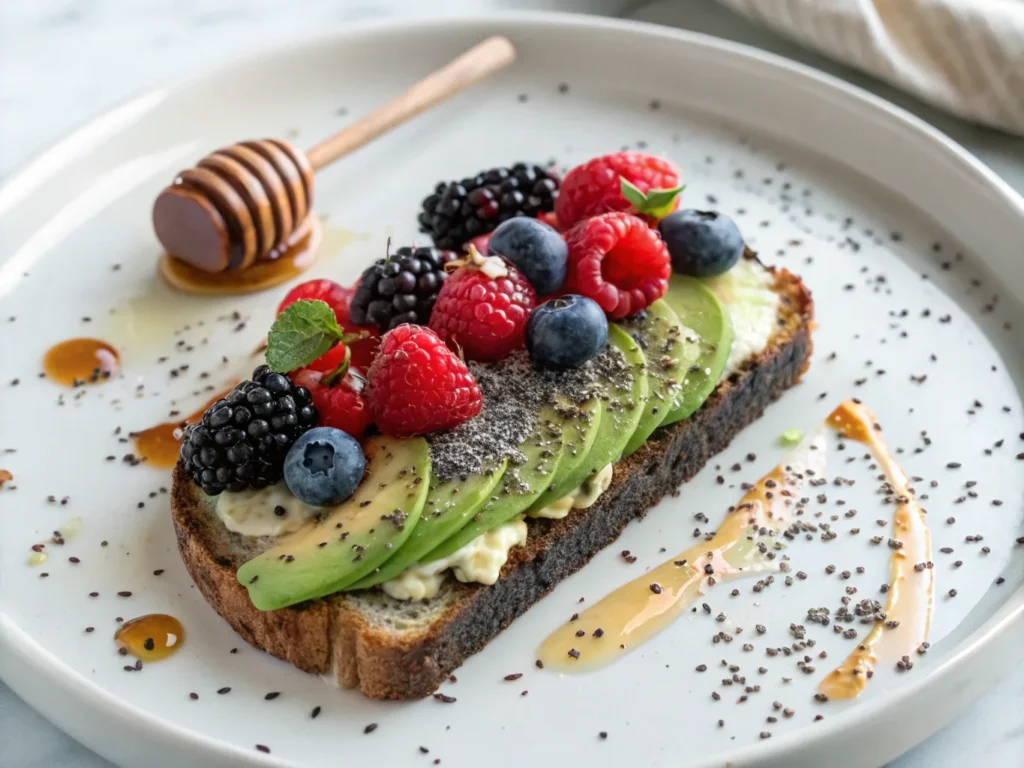 Mexican guacamole avocado toast with lime and cilantro