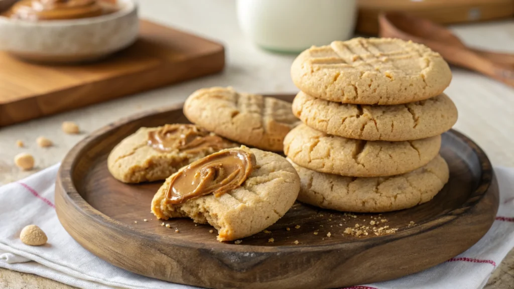 Thick and chewy peanut butter cookies on a plate