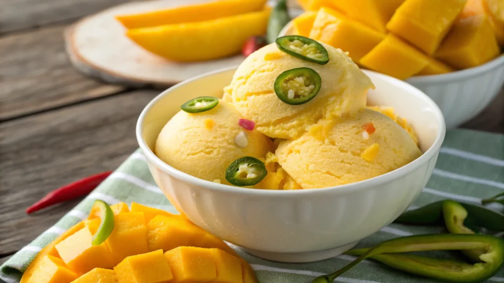 Ají Amarillo Mango Sorbet with fresh mango and peppers