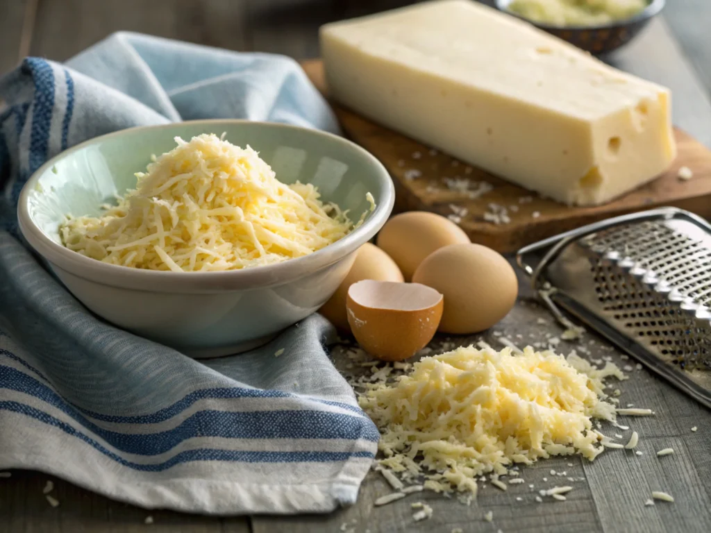 Removing moisture from grated potatoes for crispy pancakes.