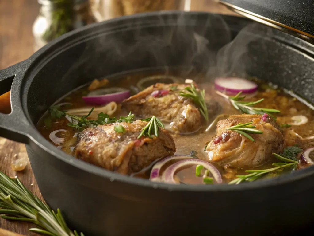 Slow-cooked turkey necks in broth