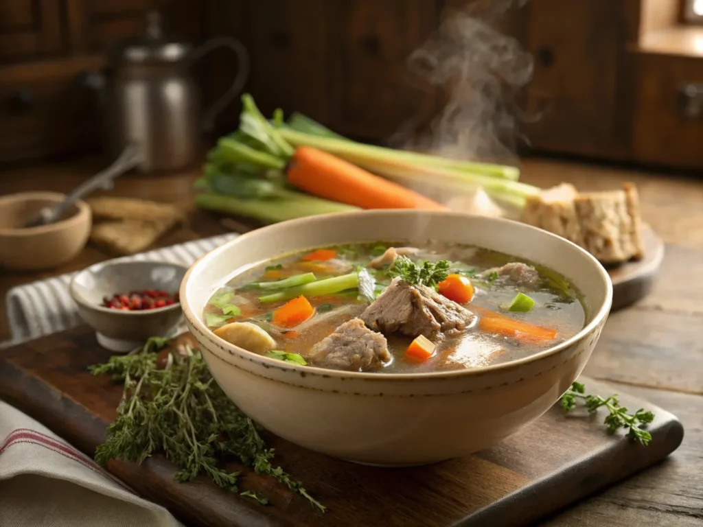 Turkey neck broth with vegetables