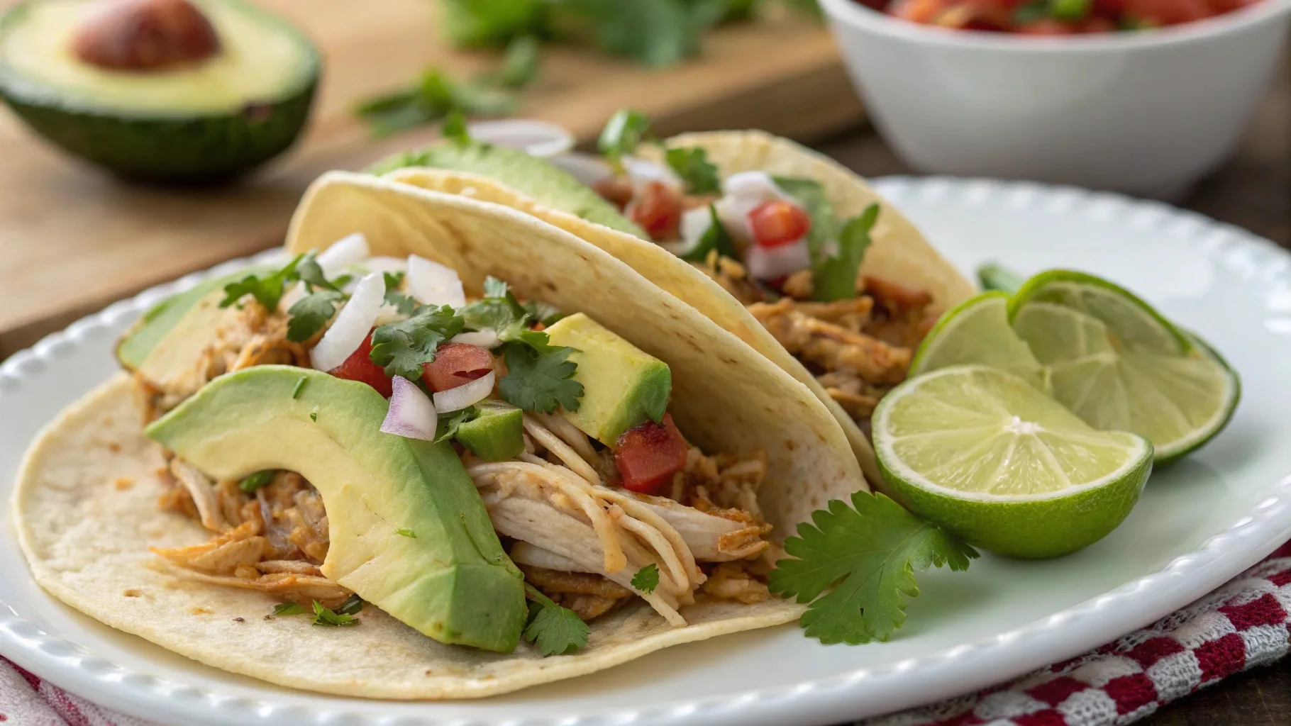 Best shredded chicken tacos recipe with fresh toppings