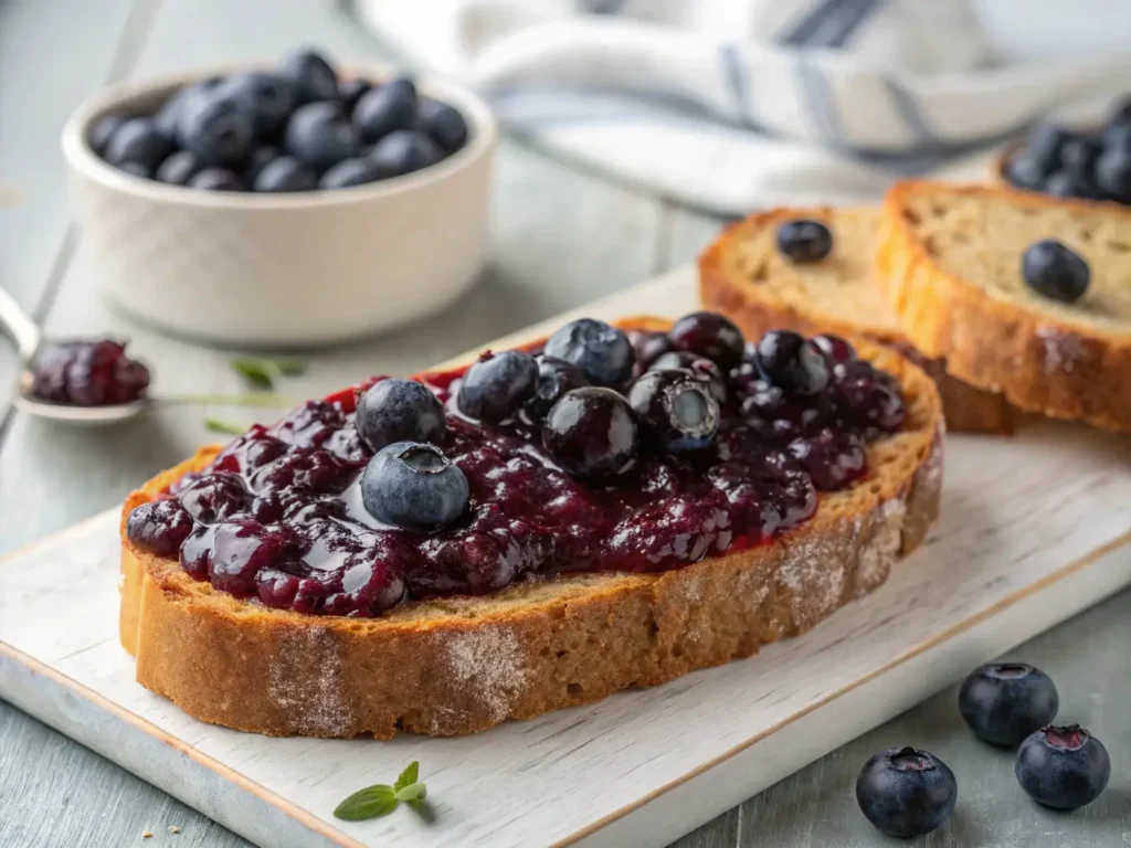 Blueberry jam spread on toast