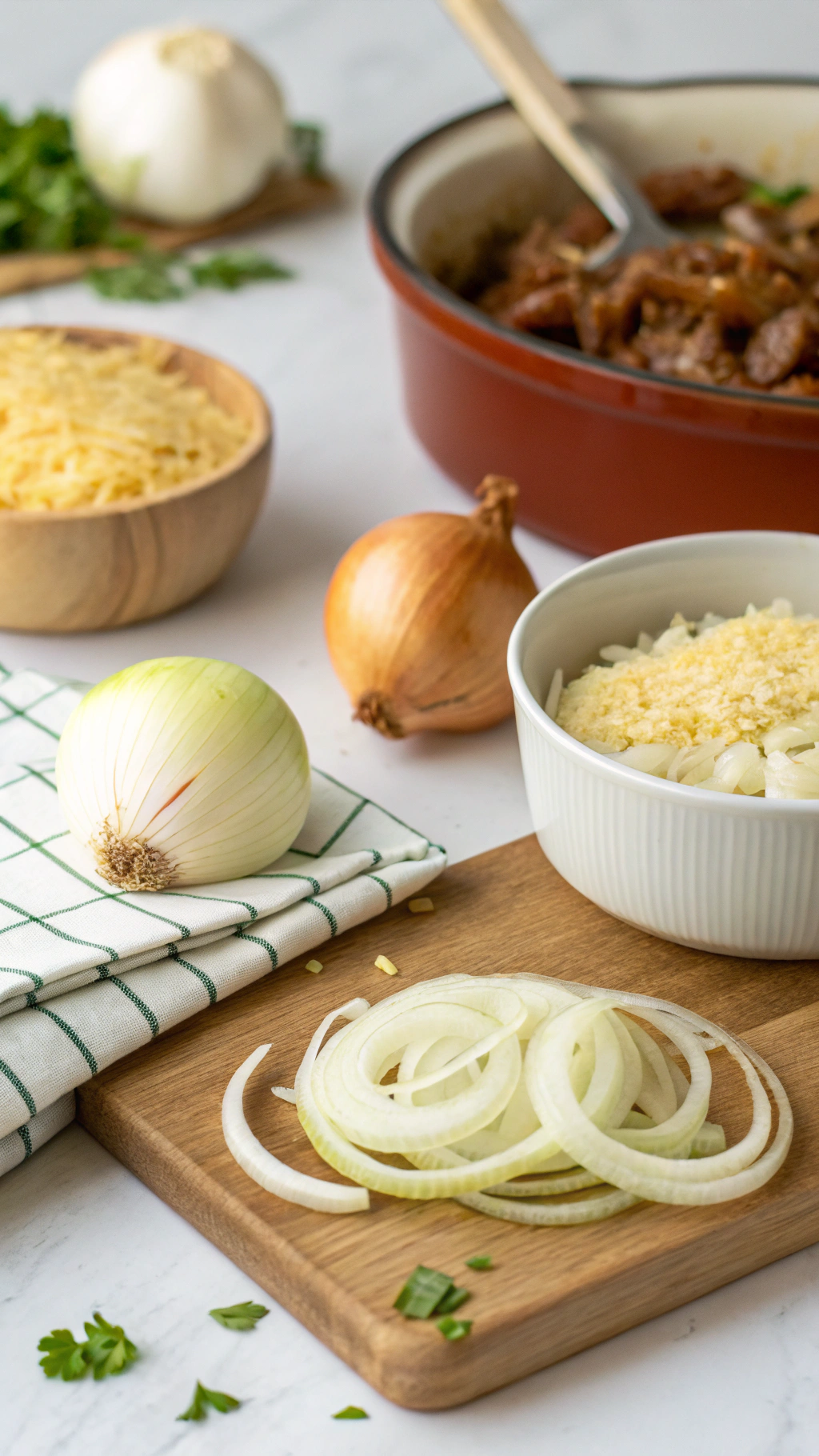 French Onion Beef Rice Casserole ingredients preparation