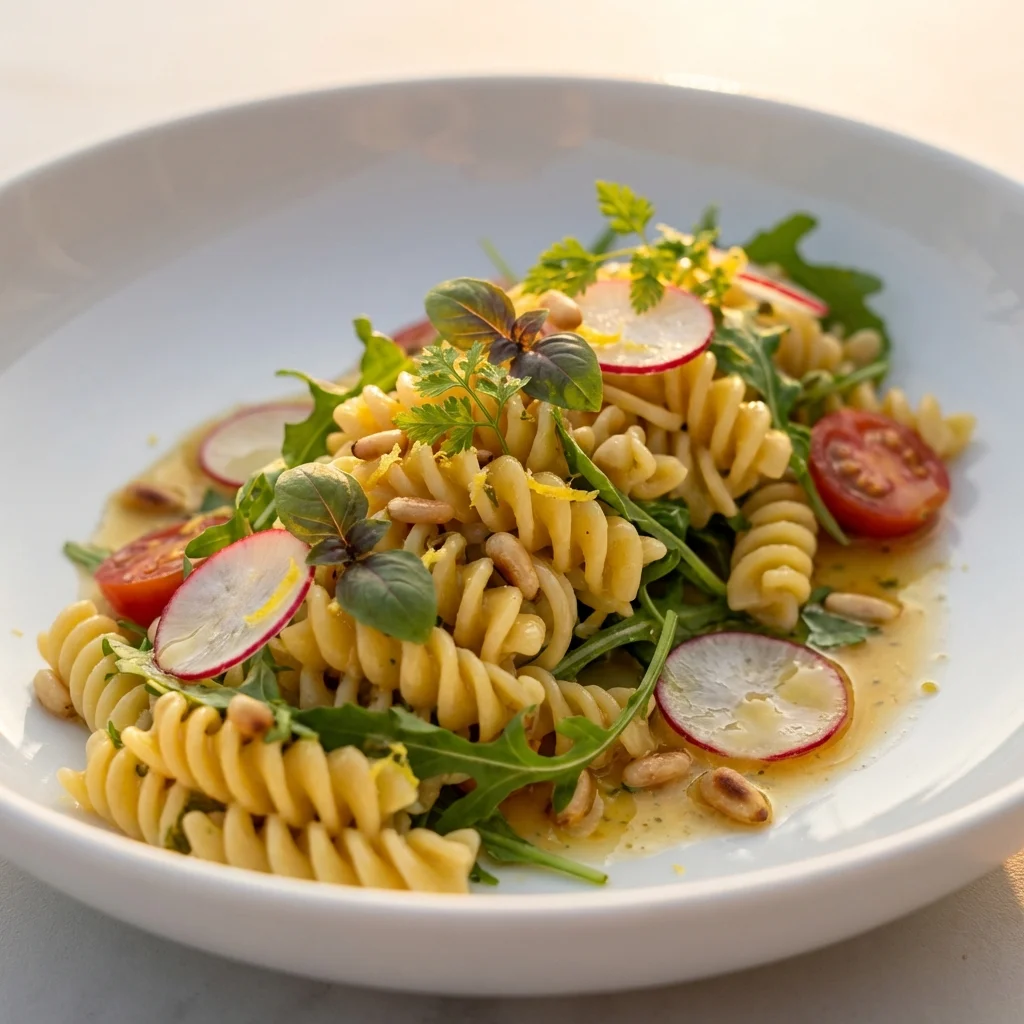 best tangy lemon arugula pasta salad recipe served