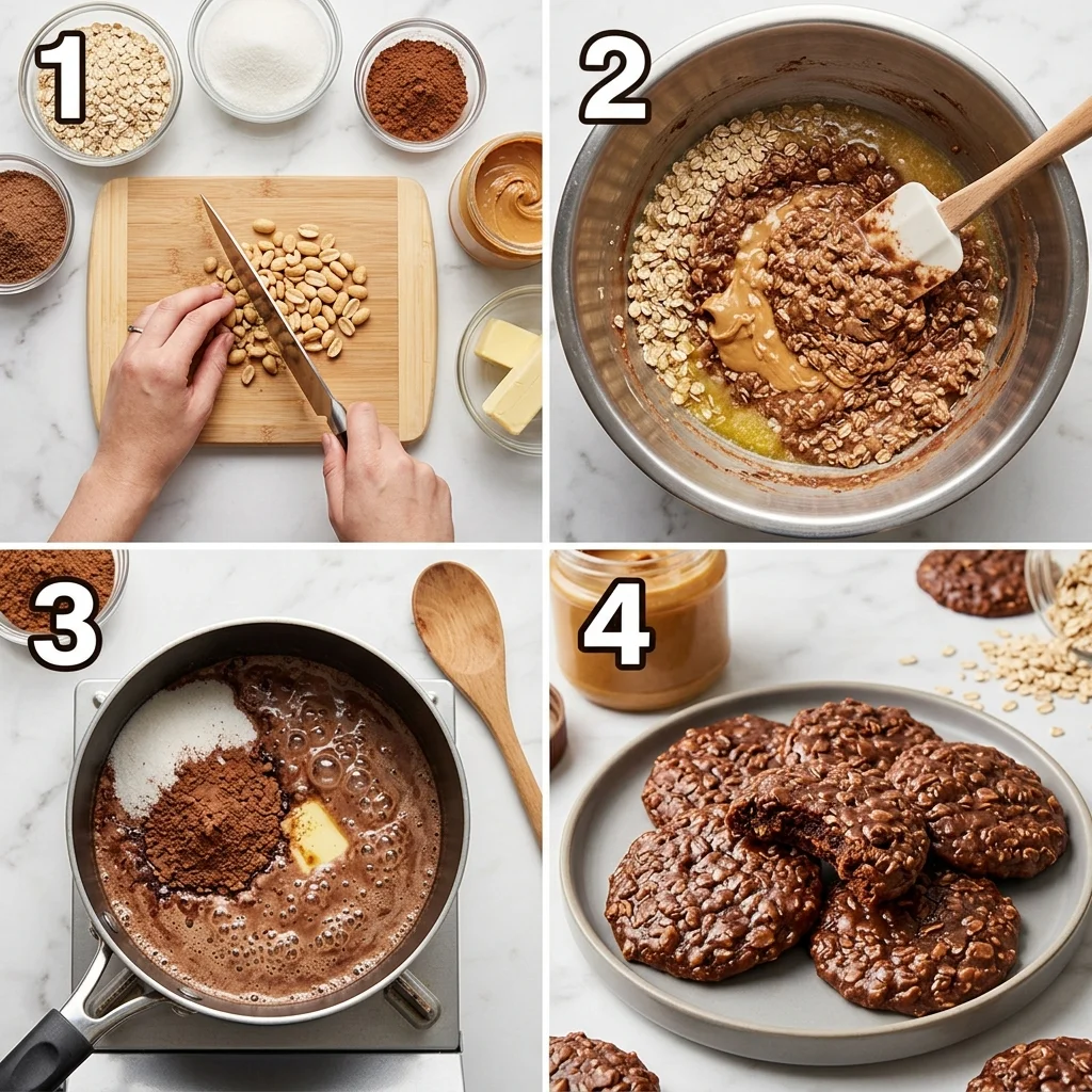 Easy No Bake Peanut Butter Cookies step by step
