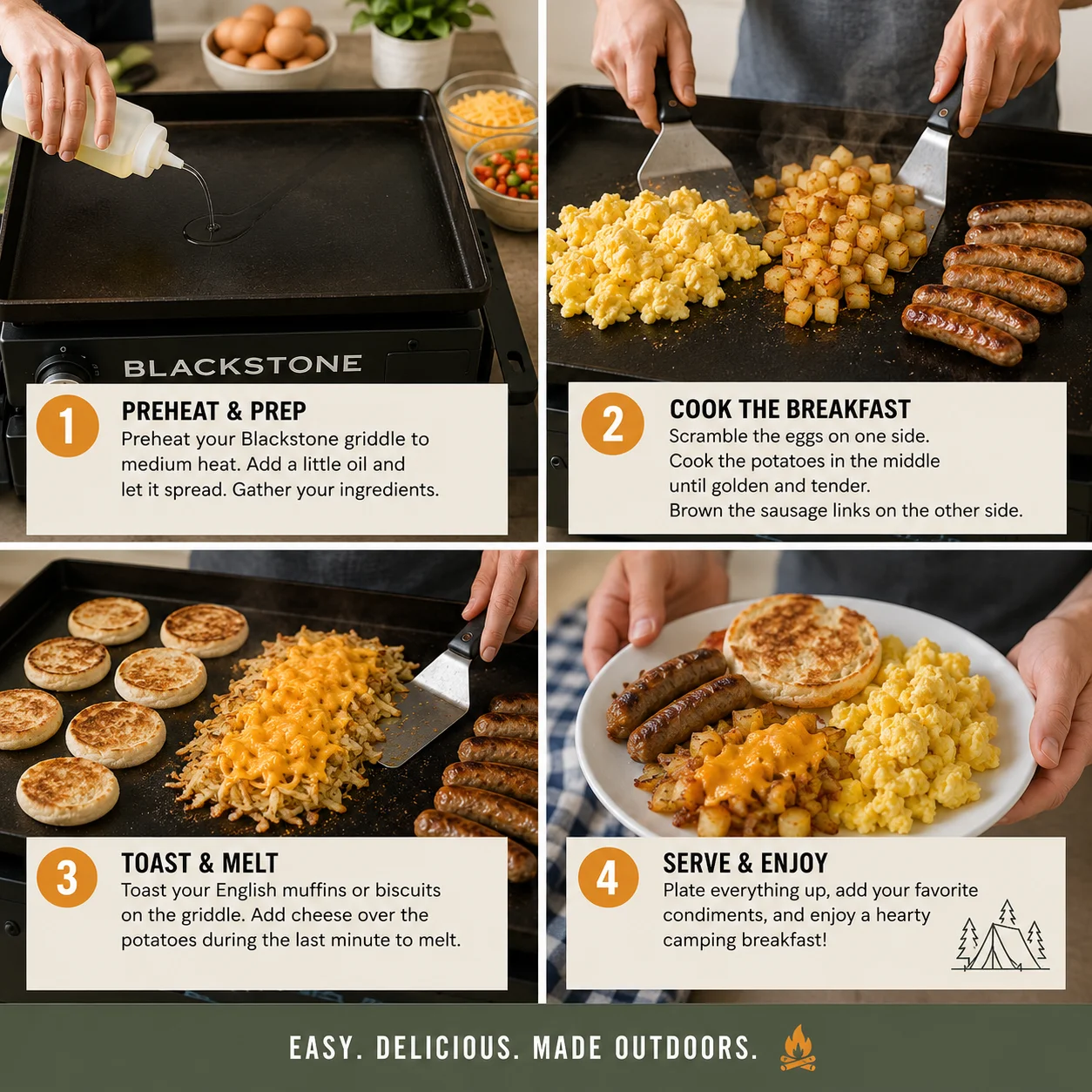 blackstone breakfast for camping step by step heat zones